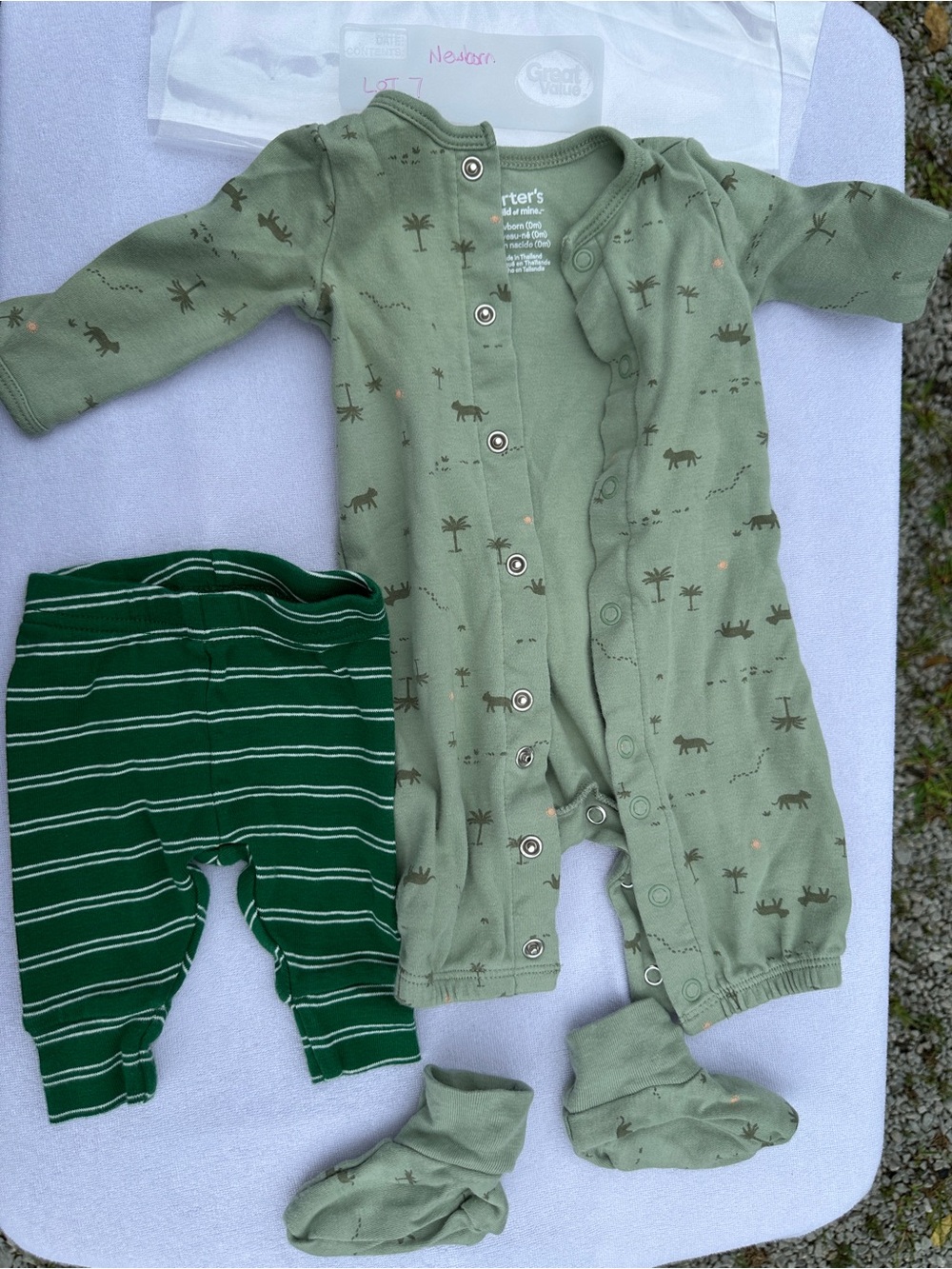 Carter's Green Palm Print Organic Cotton One-Piece for Kid cute deer pants(lot7)